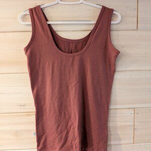 Simply Merino Low Back Tank Top in Berry colour, medium size 92% merino wool